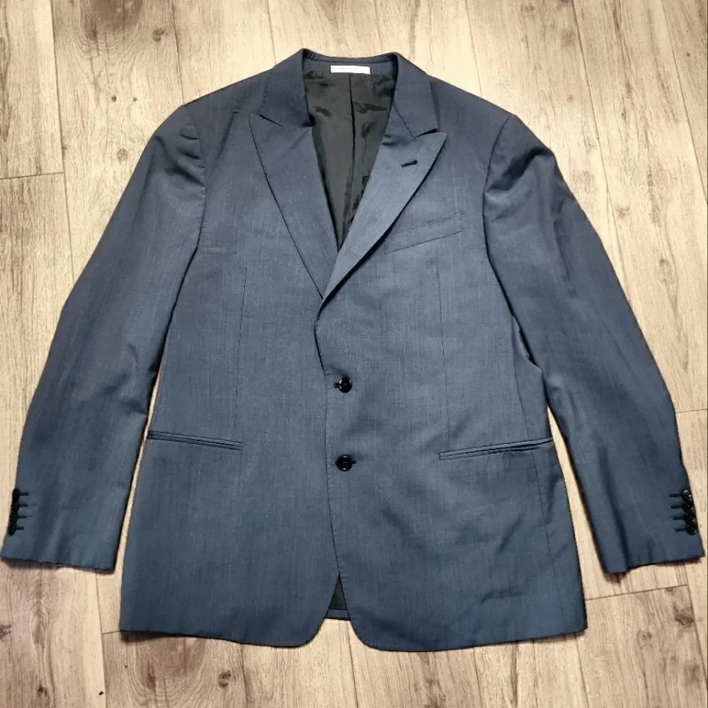 Armani Collezioni G-Line Single Breasted Wool And Silk Blend Blazer Blue